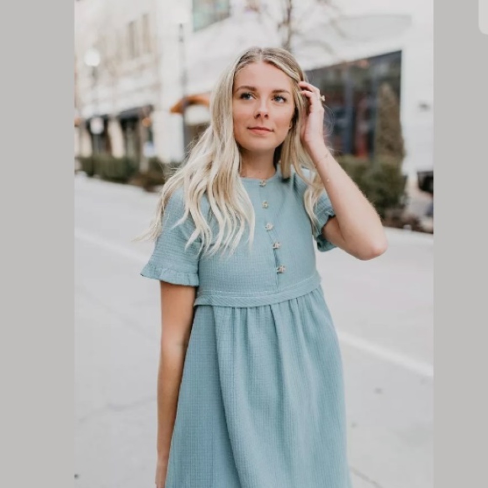 NWT Piper & Scoot Sage Peasant Boho Ruffle Dress S